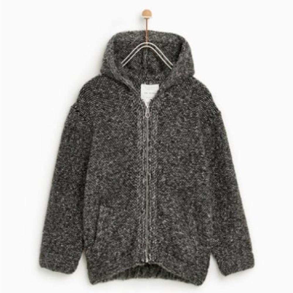 Zara Wool Blend Zip Up Hooded Sweater Girls Sz 11-12